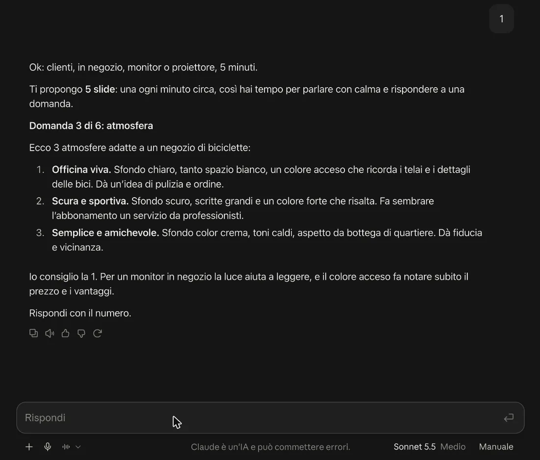 Una domanda dell'intervista, con l'opzione consigliata